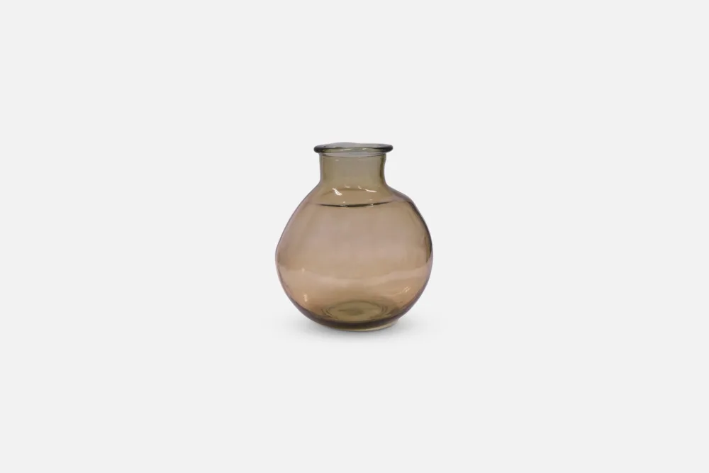 Amber glass rounded vase with a wide base, perfect for displaying dried flowers or small bouquets.