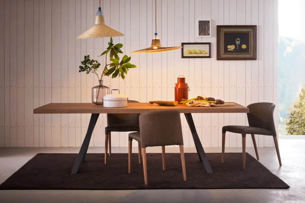 Italian Timber Top Dining Table: "Classic timber top dining table, offering a natural and versatile centrepiece for your dining area. Find your ideal timber top table at Bradfords, Auckland, New Zealand. Designed and made in Italy by Alf DaFré