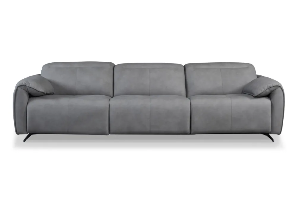 ALMA Large-Scale Electric Recliner sofa or couch, available in leather and fabric, with 3-seater and 2-seater options featuring electric recliners and headrests. Customisable for ultimate comfort and style, this luxury reclining sofa or couch is perfect for modern living rooms. Ideal for those searching for electric recliner sofas, leather couches, fabric couches, and customisable seating options