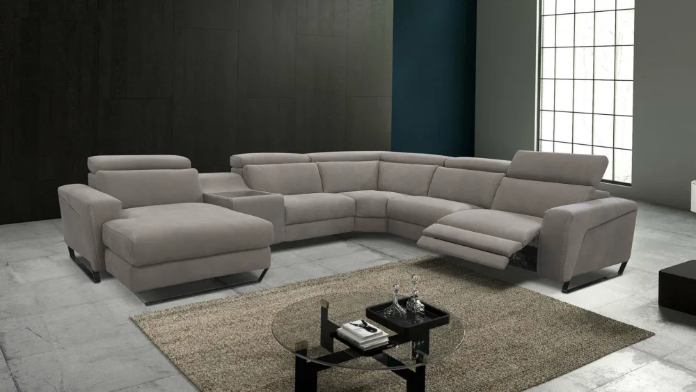 Grey Recliner Vogue Sofa Couch Corner Suite Fabric Italian